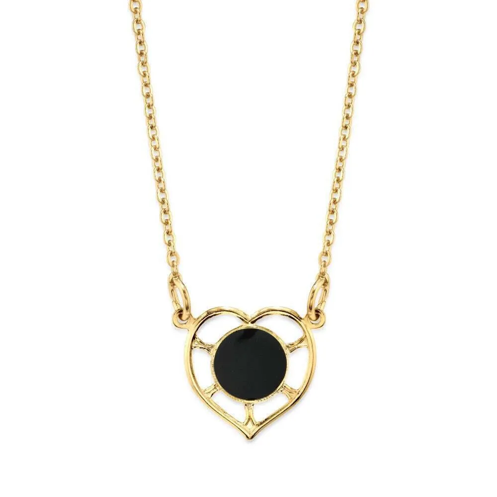 1928 Jewelry Dainty Heart With Enamel Circle Pendant Necklace 16" 1928 Jewelry