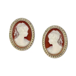 1928 Jewelry Dark Carnelian Red Victorian Style Cameo Stud Earrings 1928 Jewelry