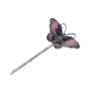 1928 Jewelry Dark Navy Blue & Pink Butterfly Bobby Pin 1928 Jewelry