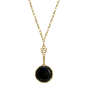 1928 Jewelry Deco Black Faceted Stone Pendant Necklace 28" 1928 Jewelry