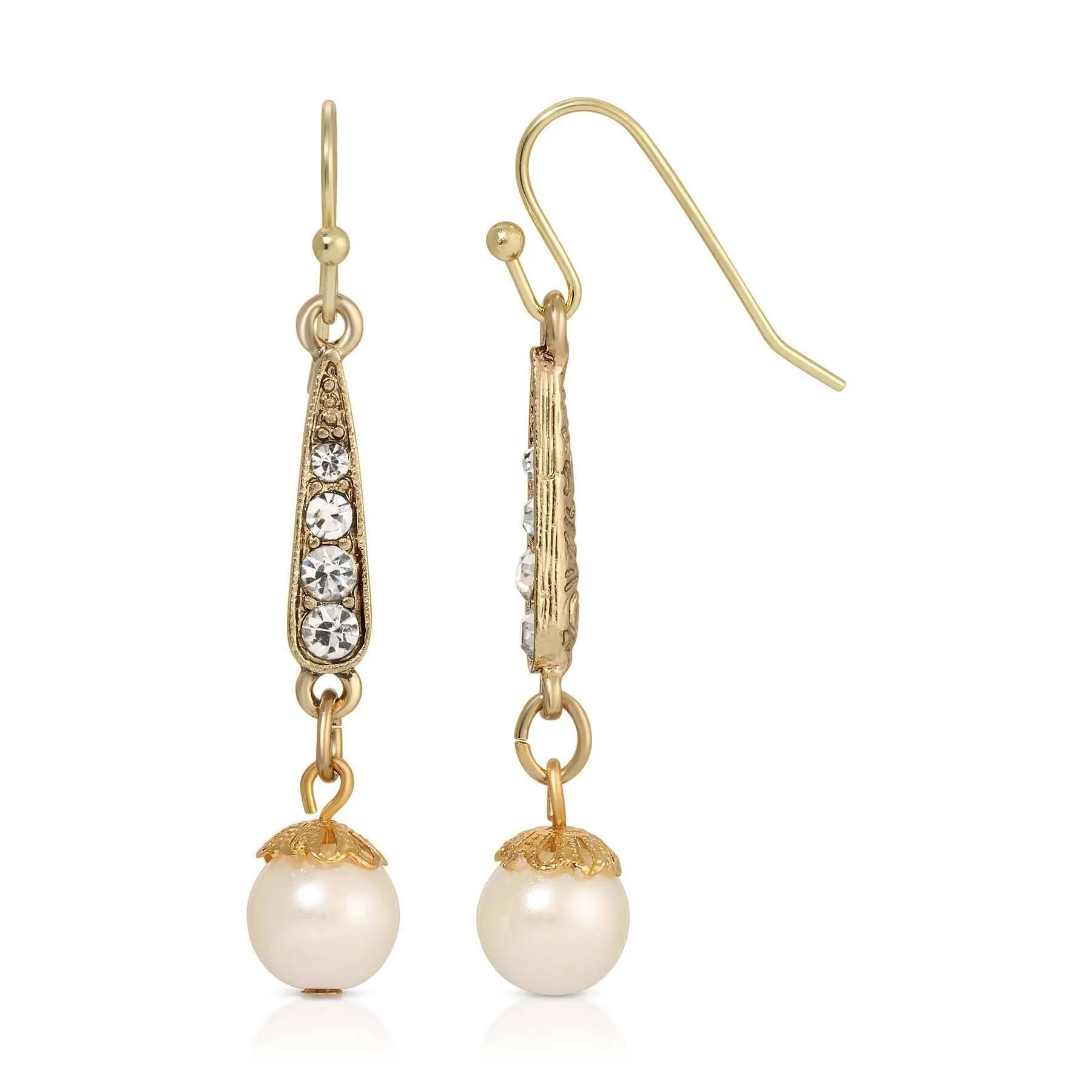 1928 Jewelry Deco Crystal Faux Pearl Dangling Earrings 1928 Jewelry