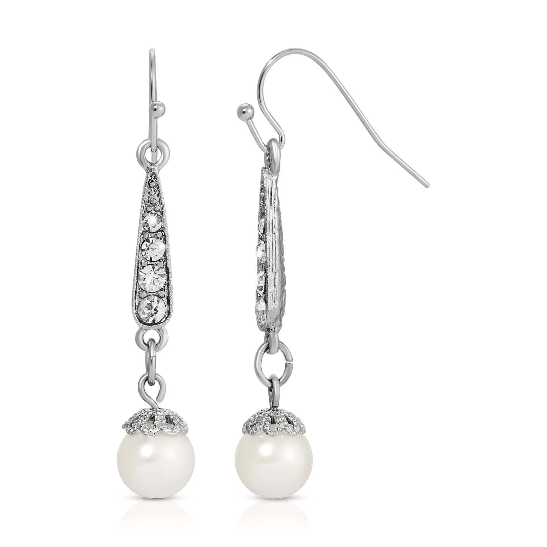 1928 Jewelry Deco Crystal Faux Pearl Dangling Earrings 1928 Jewelry