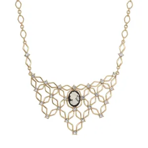 1928 Jewelry Deco Crystal Marvel Black & Ivory Cameo Bib Necklace 16"   3" Extension 1928 Jewelry