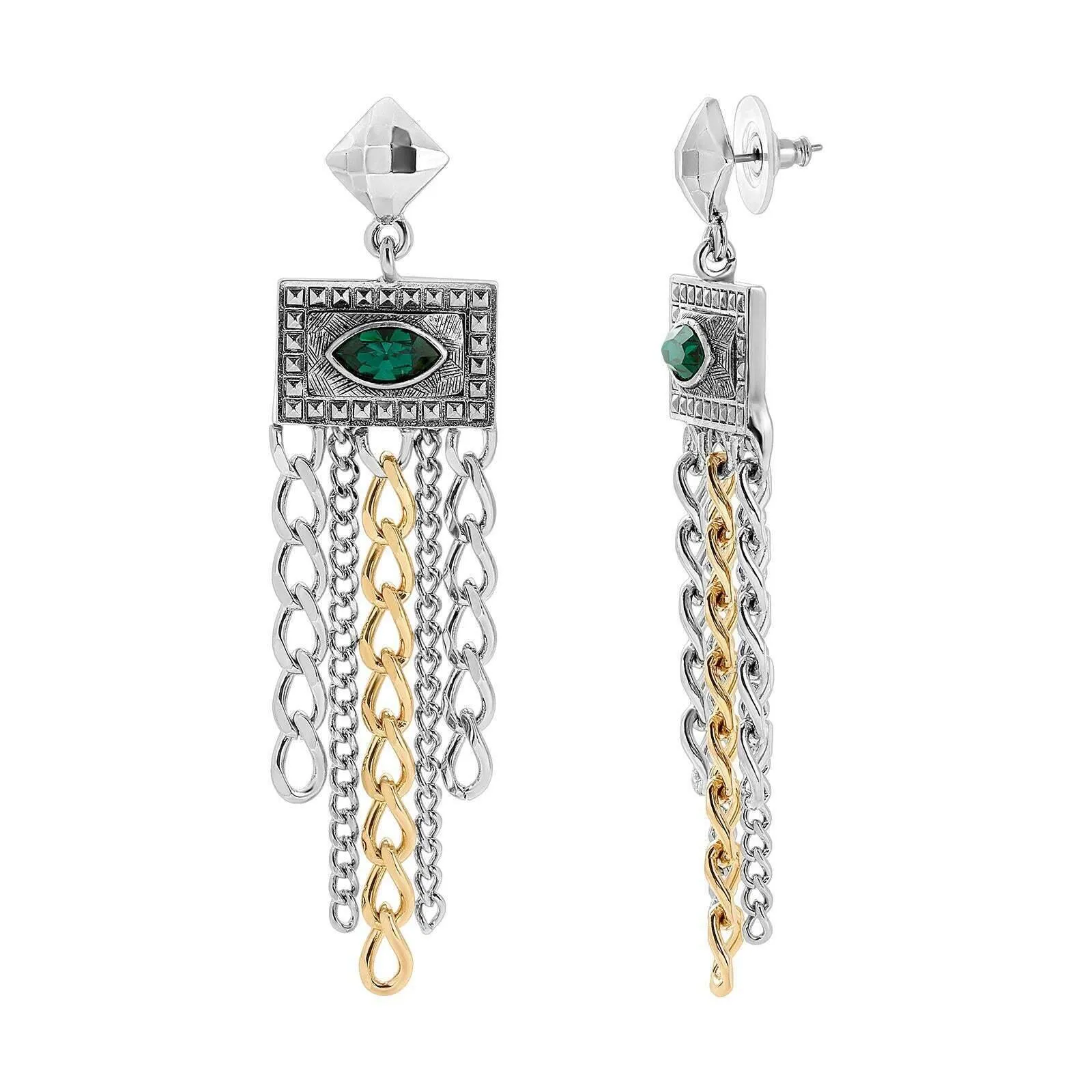 1928 Jewelry Deco Emerald Green Stone Chandelier Post Drop Earrings 1928 Jewelry