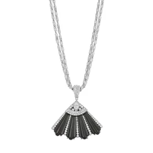 1928 Jewelry Deco Fantasy Black Stone & Crystal Fan Pendant Necklace 16"   3" Extender 1928 Jewelry