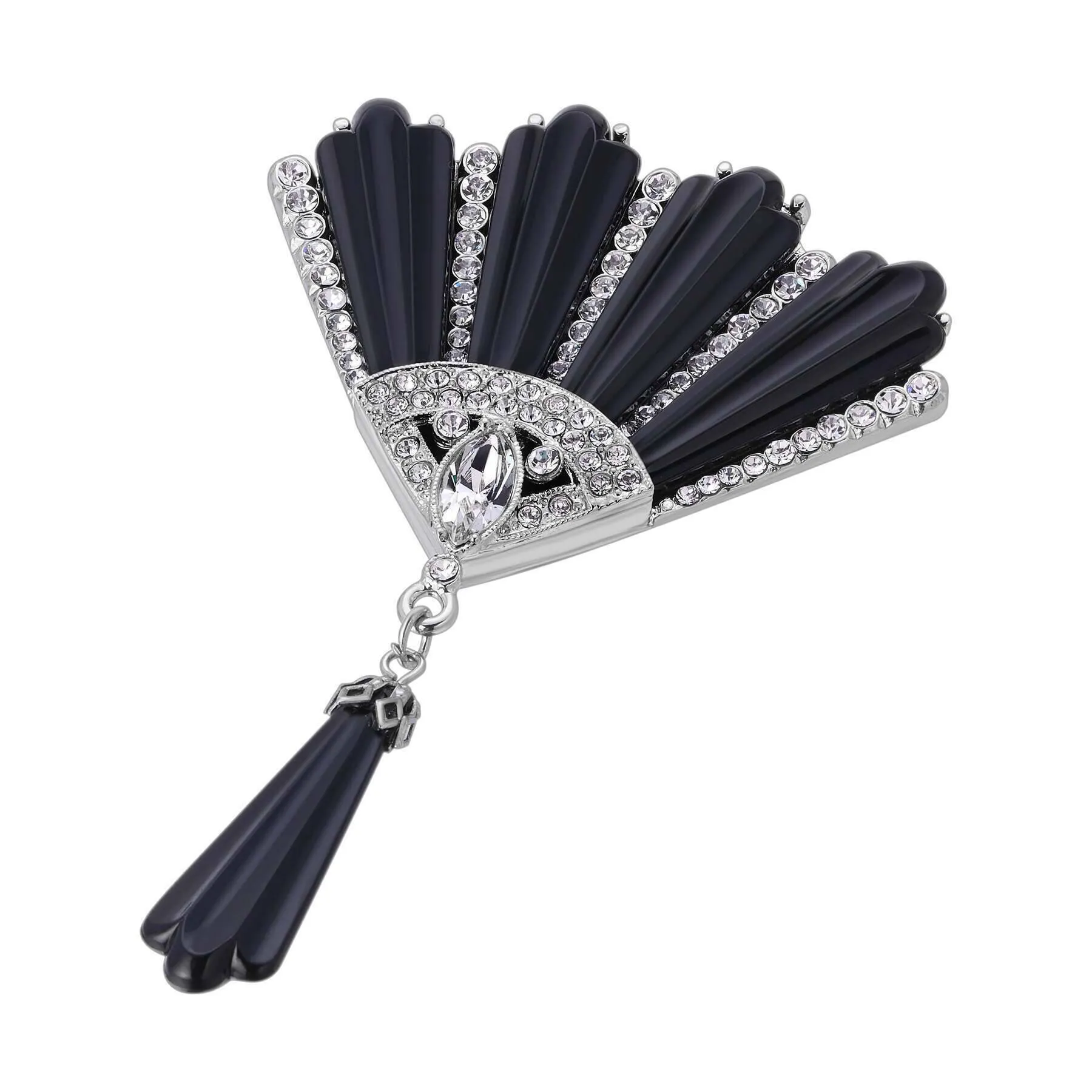 1928 Jewelry Deco Fantasy Crystal & Black Stone Statement Brooch Pin 1928 Jewelry