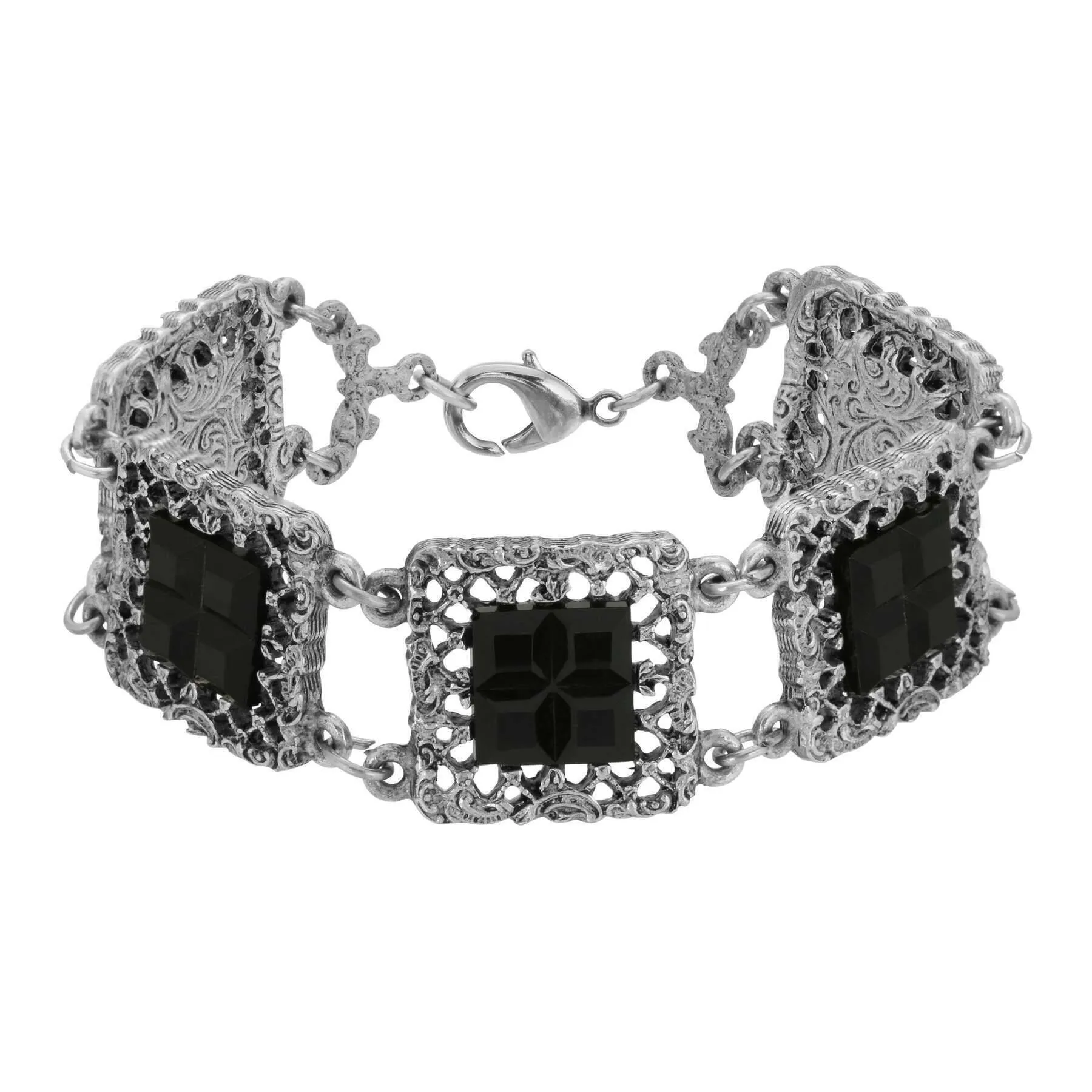 1928 Jewelry Deco Filigree Square Glass Stone Bracelet 1928 Jewelry