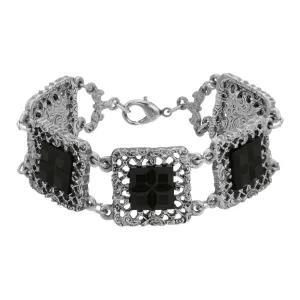 1928 Jewelry Deco Filigree Square Glass Stone Bracelet 1928 Jewelry