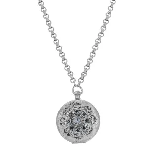 1928 Jewelry Deco Lux Crystal Pocket Watch Locket Necklace 28" 1928 Jewelry
