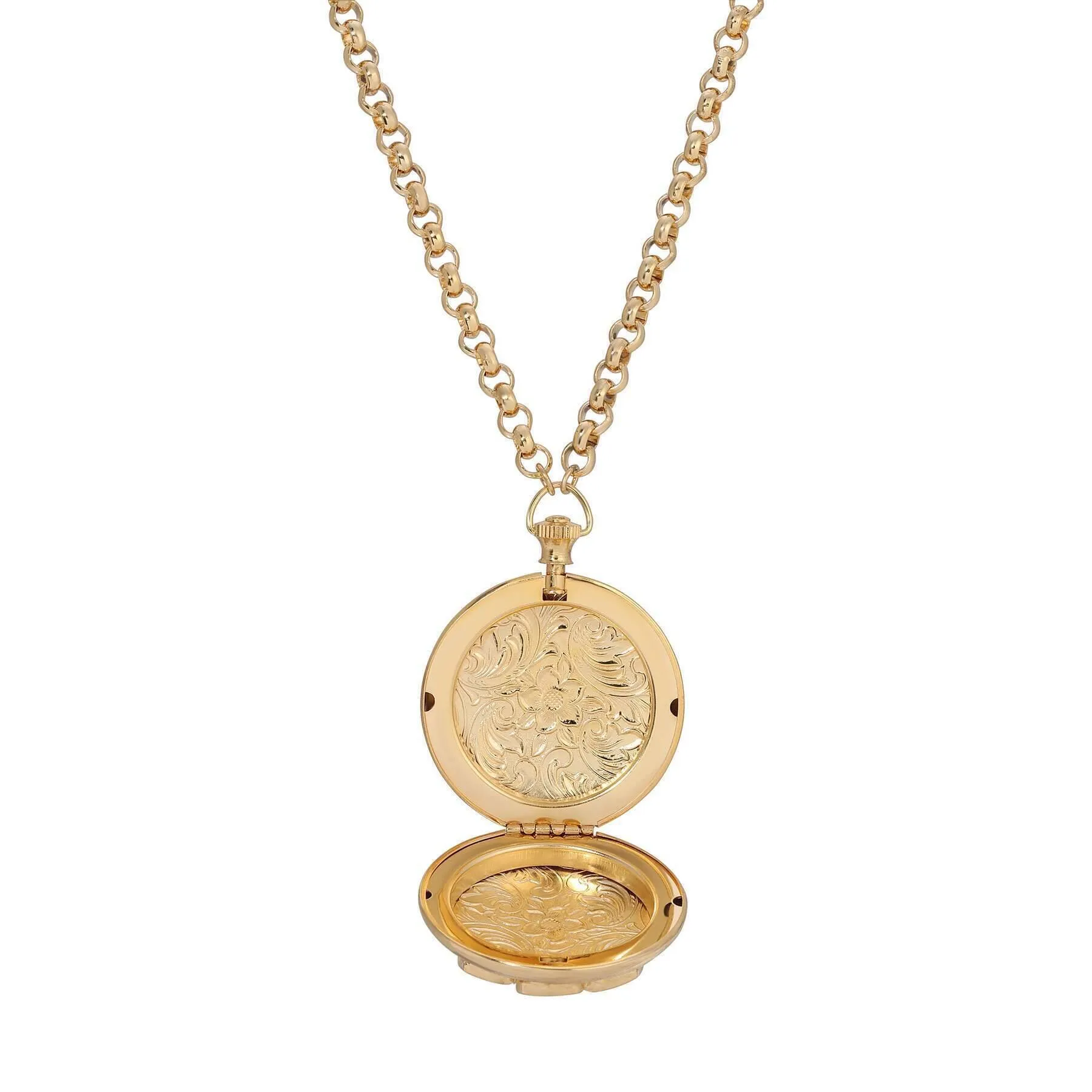 1928 Jewelry Deco Lux Crystal Pocket Watch Locket Necklace 28" 1928 Jewelry