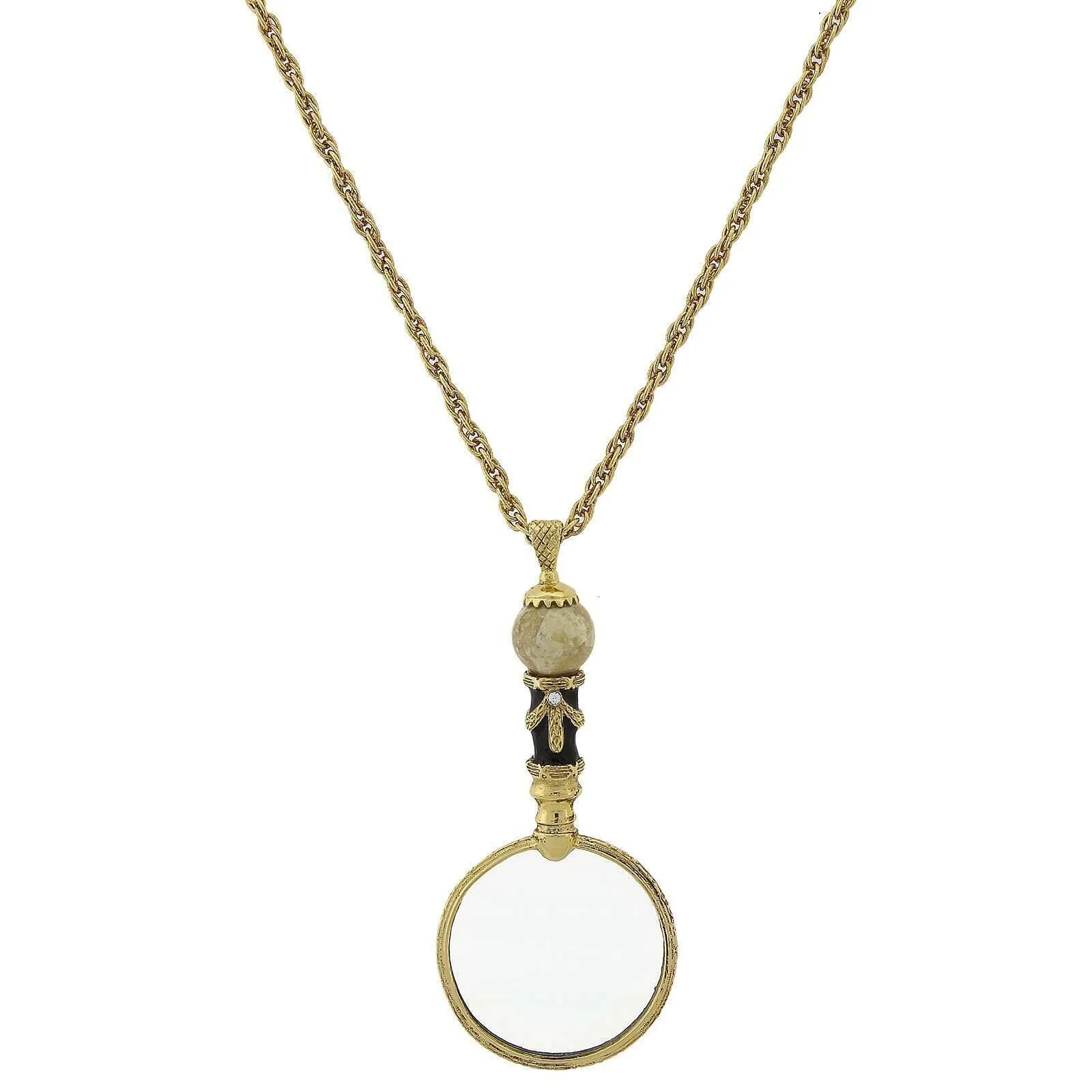 1928 Jewelry Deco Magnifying Glass Gemstone Black Enamel Pendant Necklace 30" - Magnification Power: 2X 1928 Jewelry
