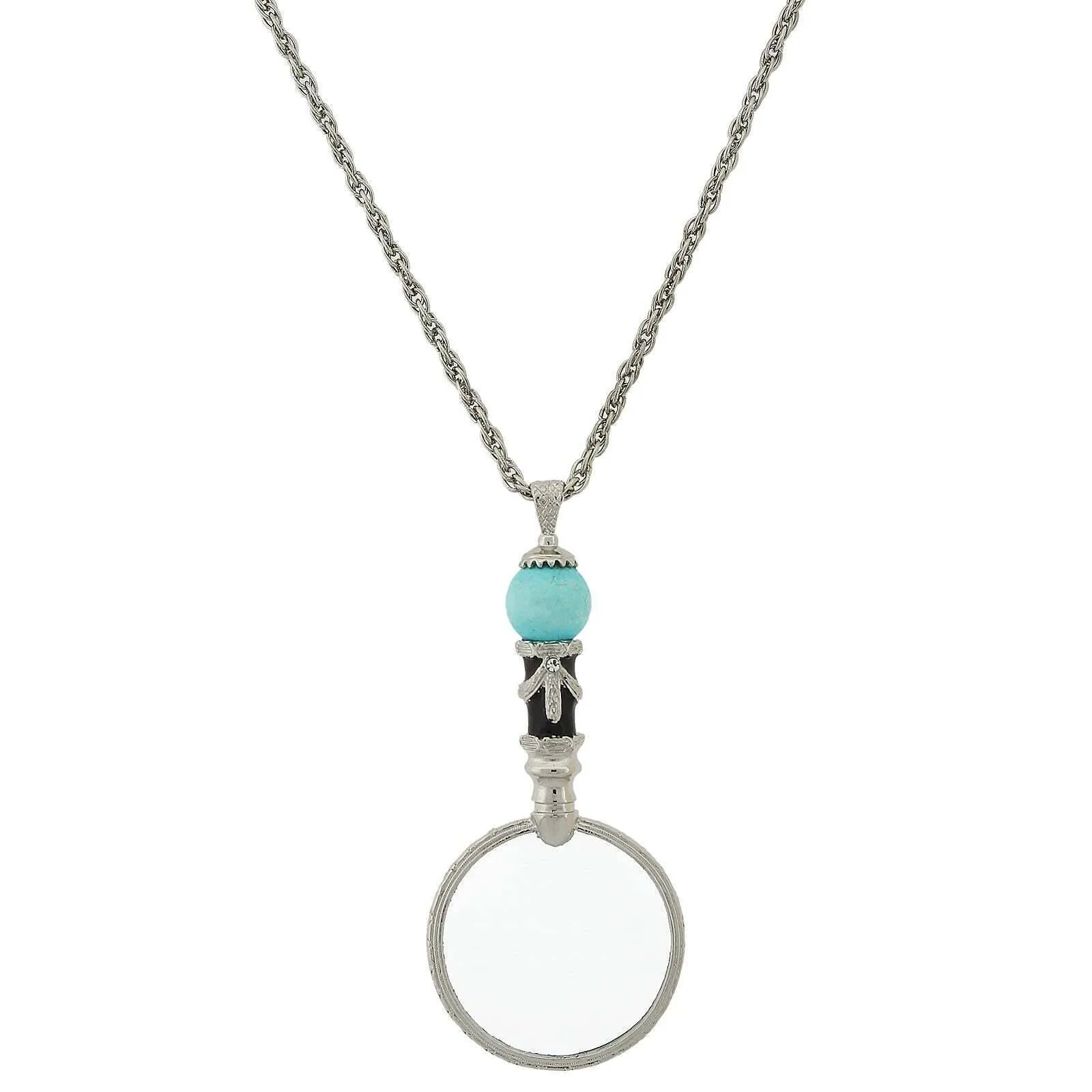 1928 Jewelry Deco Magnifying Glass Gemstone Black Enamel Pendant Necklace 30" - Magnification Power: 2X 1928 Jewelry