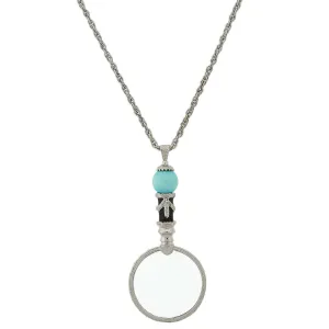 1928 Jewelry Deco Magnifying Glass Gemstone Black Enamel Pendant Necklace 30" - Magnification Power: 2X 1928 Jewelry