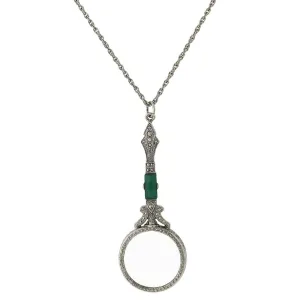1928 Jewelry Deco Marcasite Baguette Stone Round Magnifying Glass Necklace 28" - Magnification Power: 6-7X 1928 Jewelry