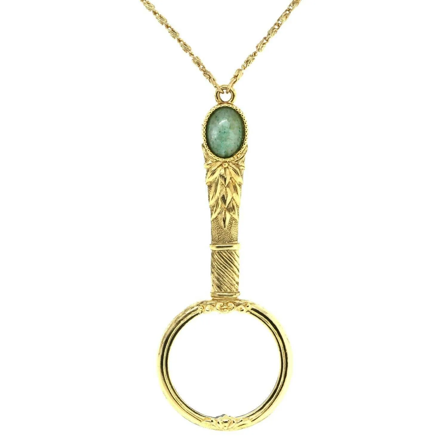 1928 Jewelry Deco Oval Gemstone Magnifying Glass Pendant Necklace 30" - Magnification Power: 2X 1928 Jewelry