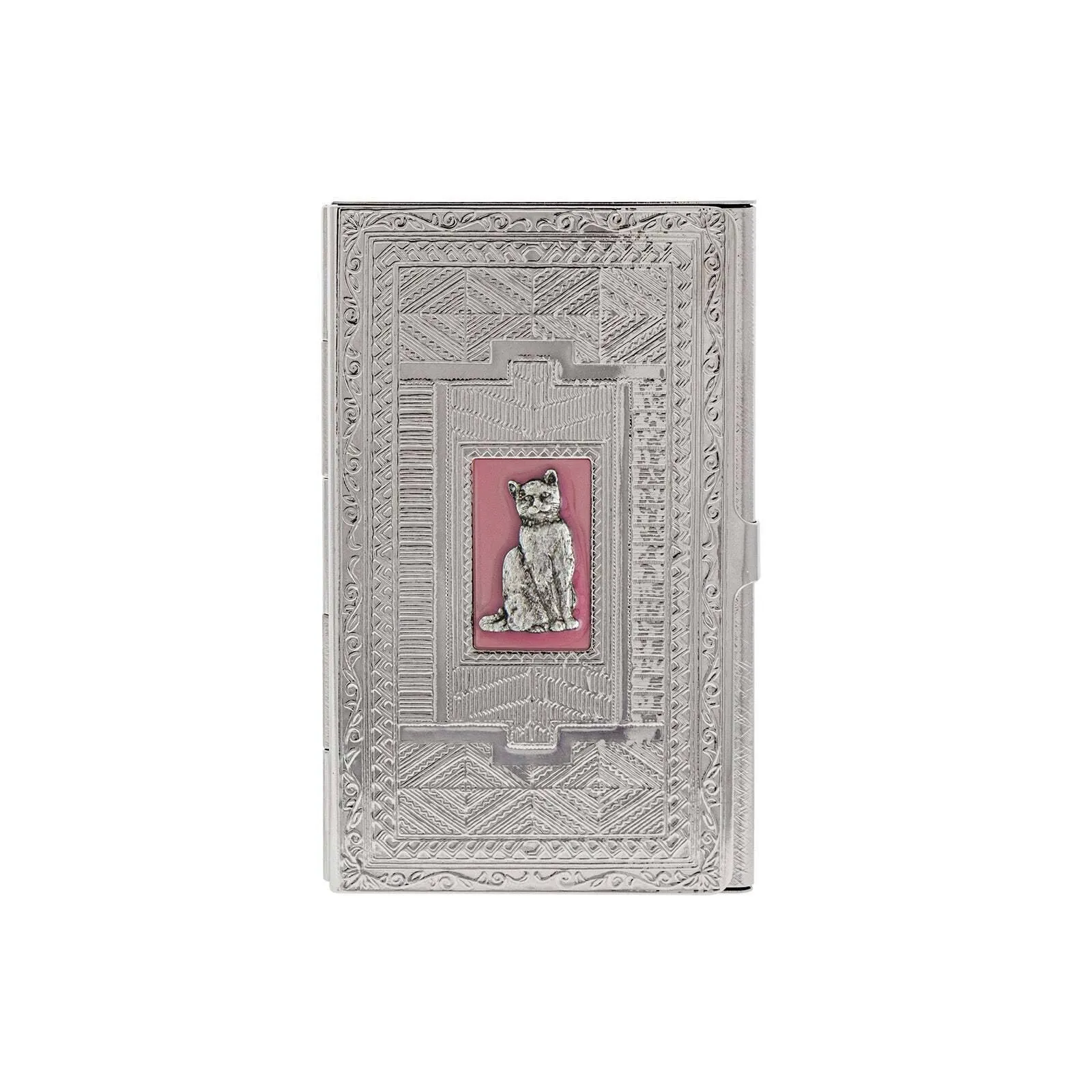 1928 Jewelry Deco Pink Enamel Cat Slim Business Card Case 1928 Jewelry