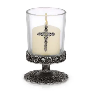 1928 Jewelry Deco Rose And Cross Glass Candle Holder 1928 Jewelry