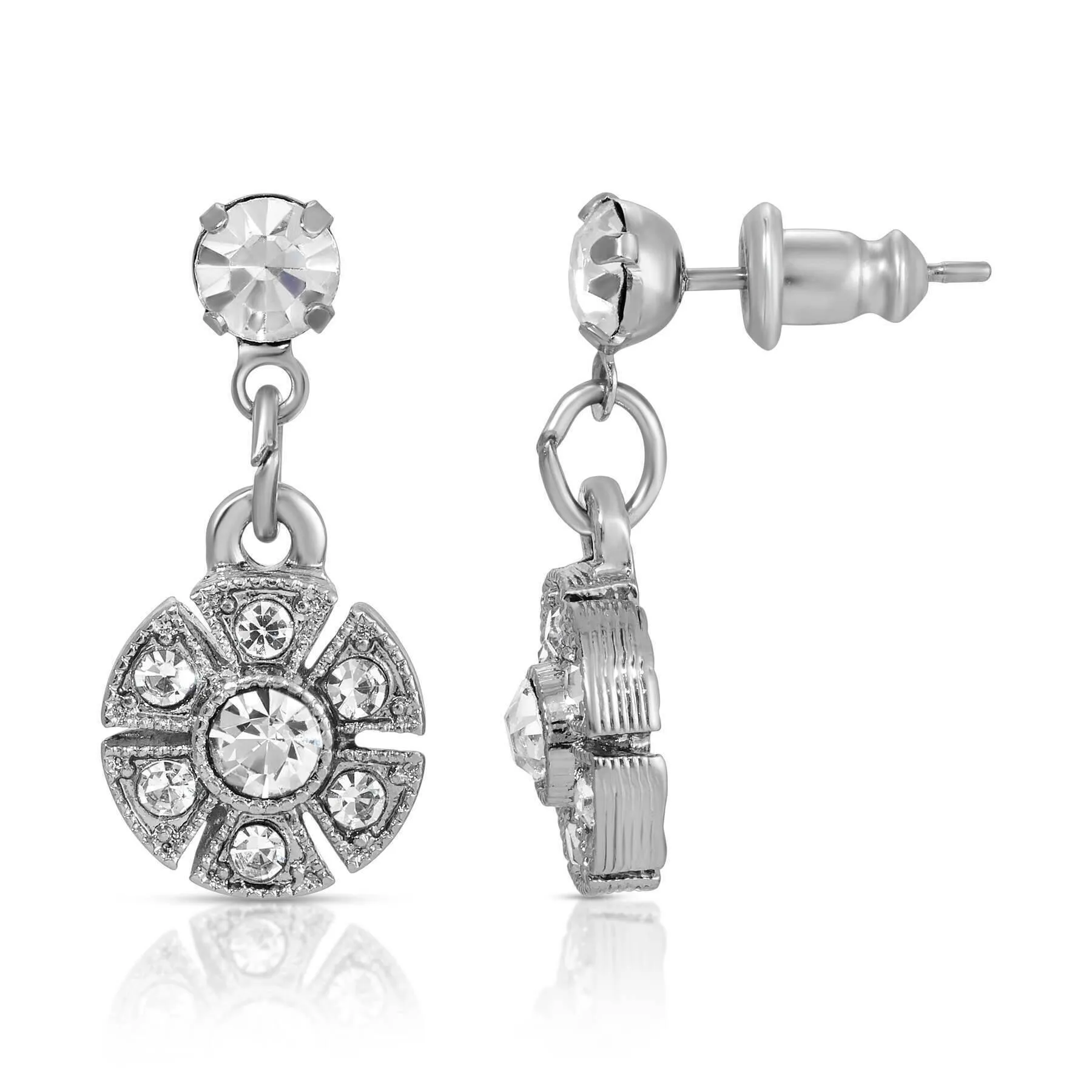 1928 Jewelry Deco Round Crystal Post Drop Earrings 1928 Jewelry