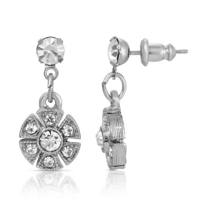 1928 Jewelry Deco Round Crystal Post Drop Earrings 1928 Jewelry