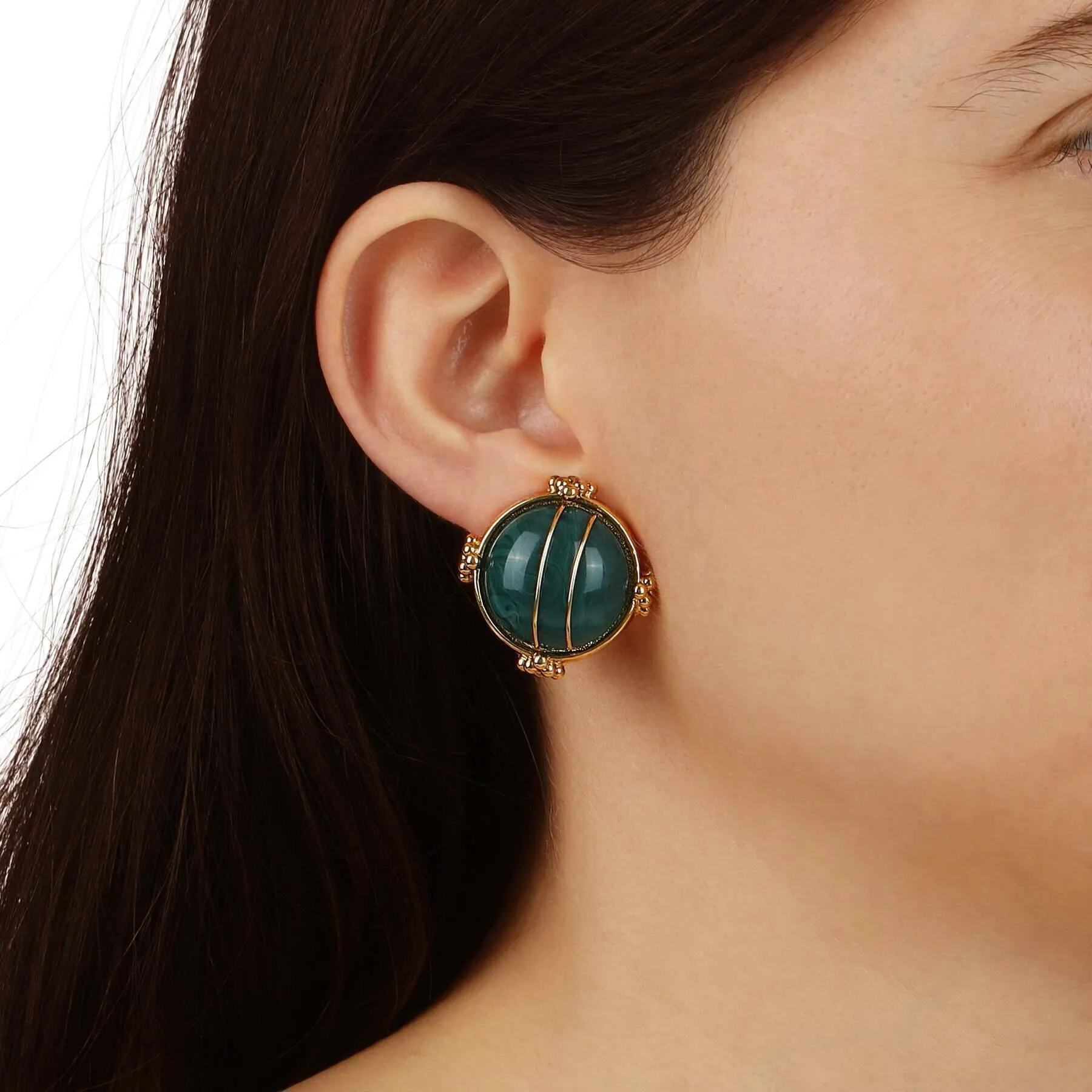 1928 Jewelry Deco Round Wired Stone Clip On Earrings 1928 Jewelry