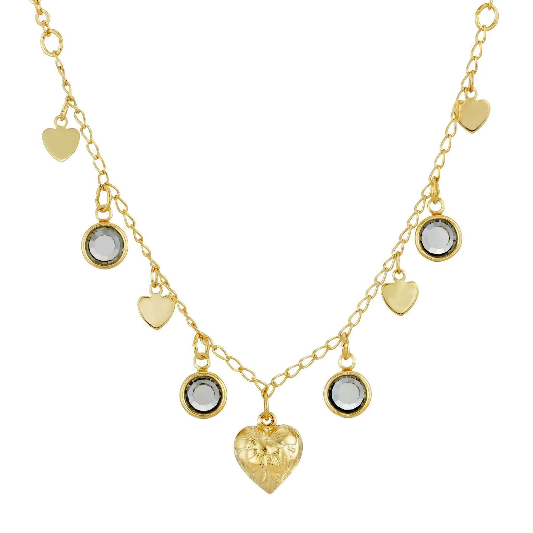 1928 Jewelry Diamond Channel Austrian Crystal Stones with Hearts Drop Necklace 16"   3" Extender 1928 Jewelry