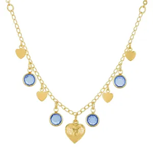 1928 Jewelry Diamond Channel Austrian Crystal Stones with Hearts Drop Necklace 16"   3" Extender 1928 Jewelry