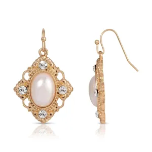 1928 Jewelry Diamond Filigree Faux Pearl Drop Earrings 1928 Jewelry