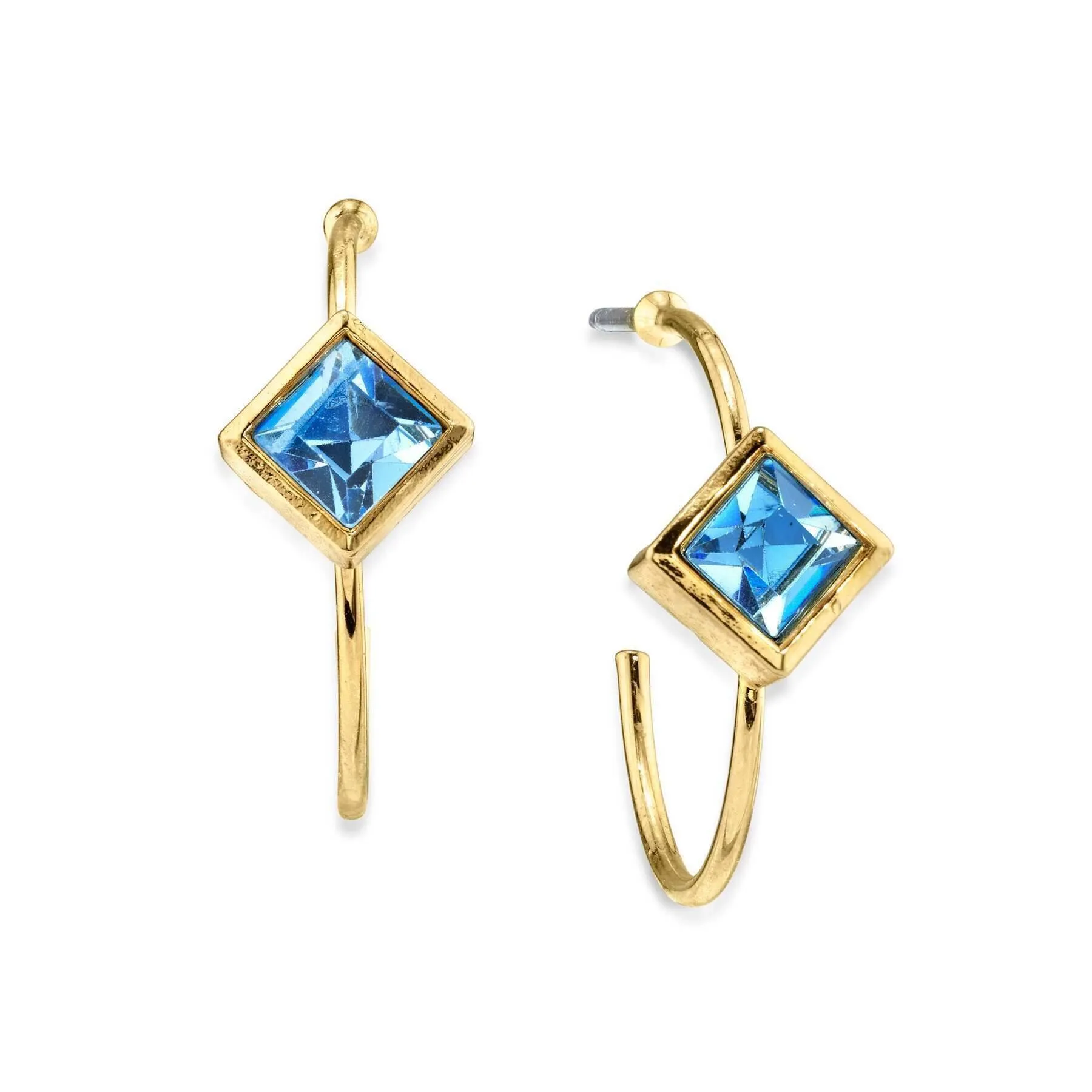 1928 Jewelry Diamond Shape Crystal Open Hoop Stainless Steel Post Earrings 1928 Jewelry