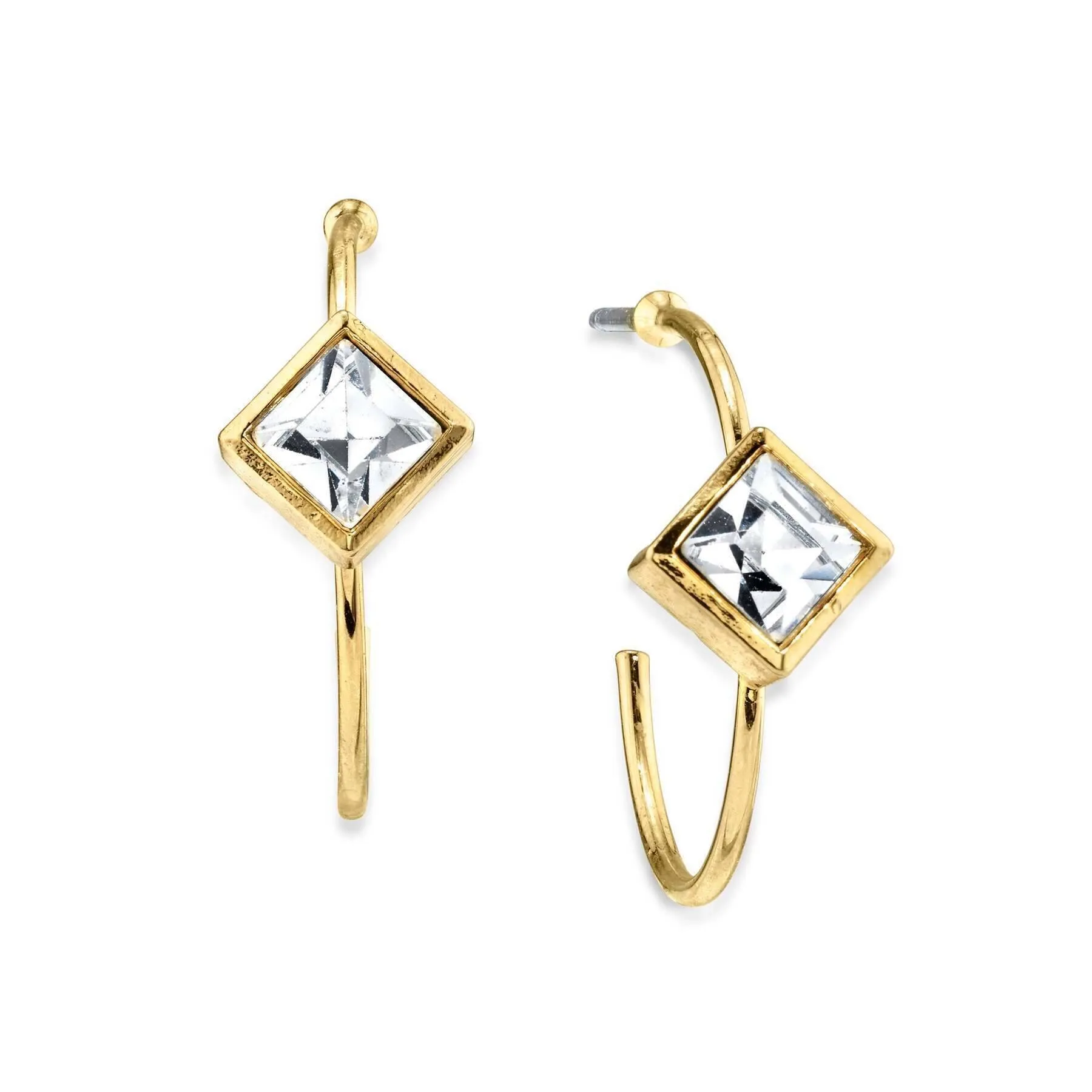 1928 Jewelry Diamond Shape Crystal Open Hoop Stainless Steel Post Earrings 1928 Jewelry