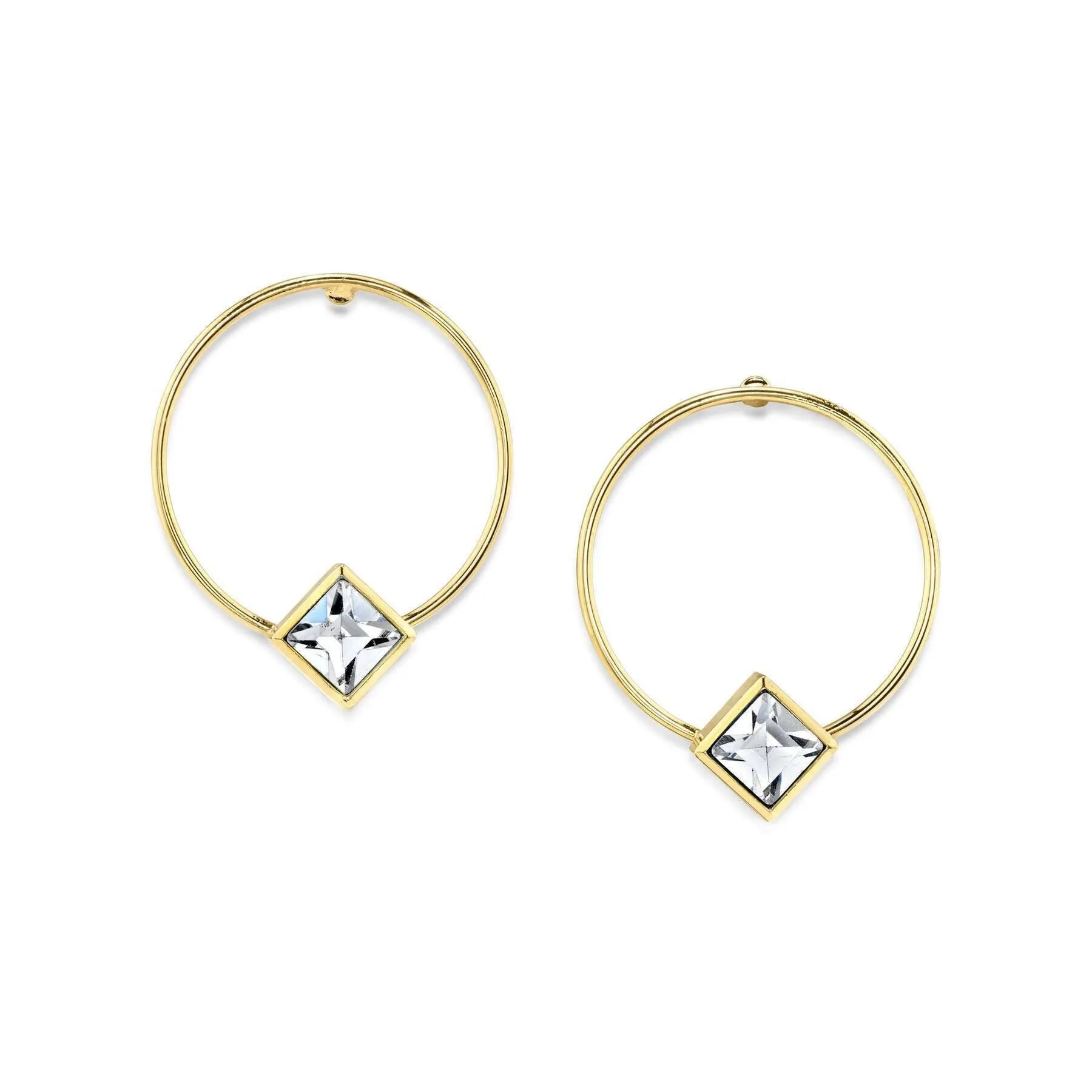1928 Jewelry Diamond Shape Crystal Stainless Steel Dainty Round Hoop Post Earrings 1928 Jewelry