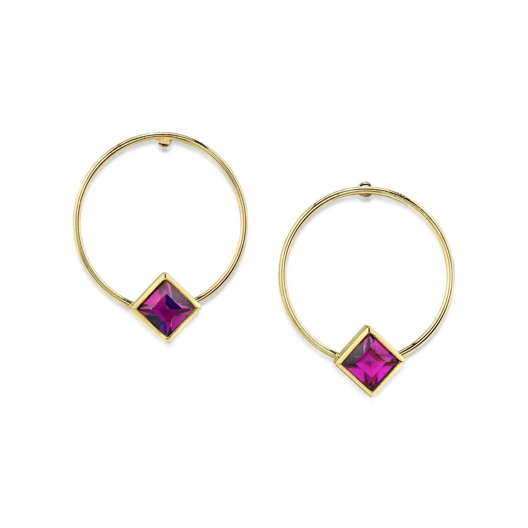 1928 Jewelry Diamond Shape Crystal Stainless Steel Dainty Round Hoop Post Earrings 1928 Jewelry