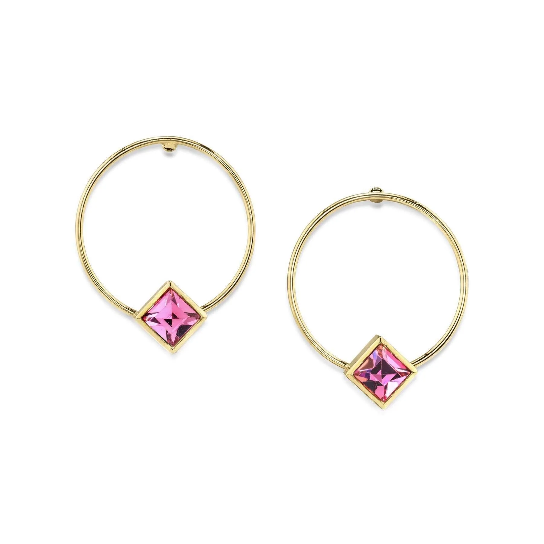 1928 Jewelry Diamond Shape Crystal Stainless Steel Dainty Round Hoop Post Earrings 1928 Jewelry