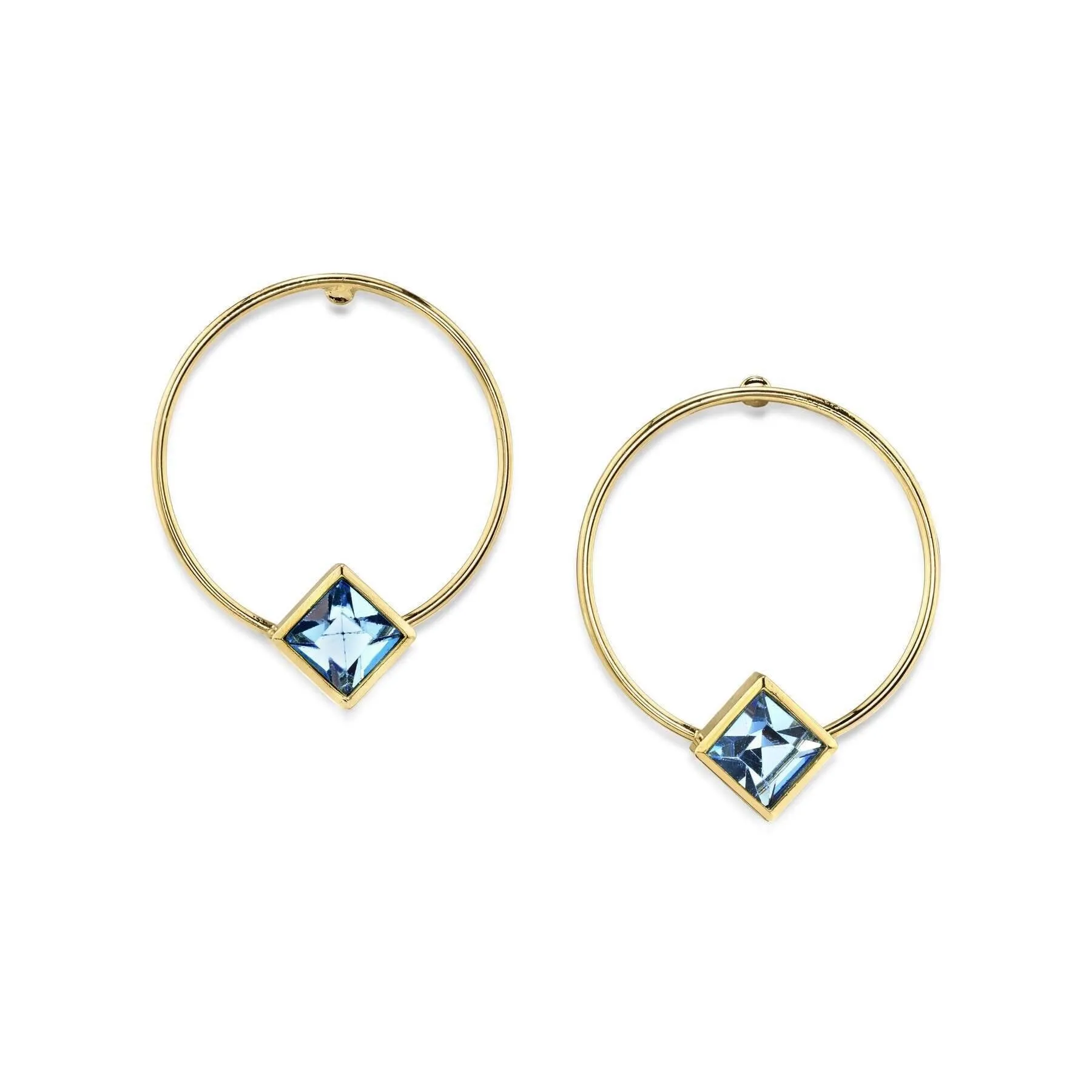 1928 Jewelry Diamond Shape Crystal Stainless Steel Dainty Round Hoop Post Earrings 1928 Jewelry