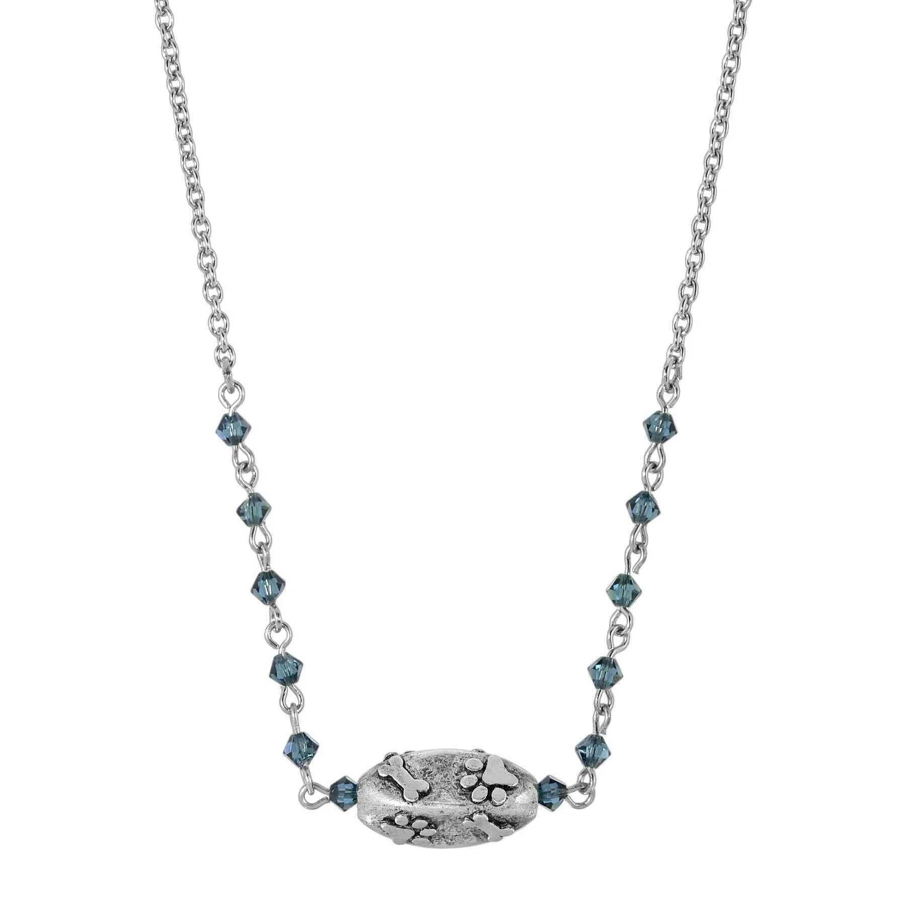 1928 Jewelry Dog Paw And Bone Blue Bead Pendant Necklace 16"   3" Extender 1928 Jewelry