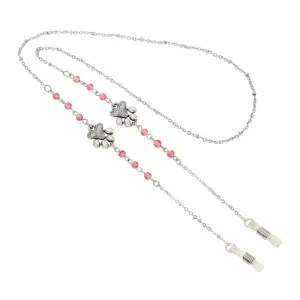 1928 Jewelry Dog Paws & Rose Pink Beads Eyeglass Holder Necklace 26" 1928 Jewelry