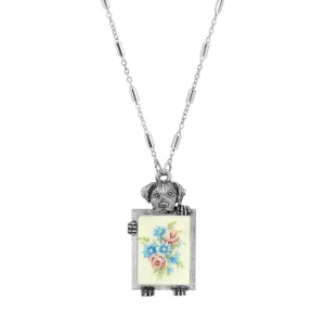 1928 Jewelry Dog Pendant Grecian Windflowers & Roses Decal Necklace 28" 1928 Jewelry