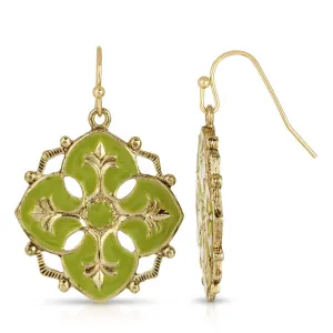 1928 Jewelry Domenica Olivine Green Hand Enameled Drop Earrings 1928 Jewelry