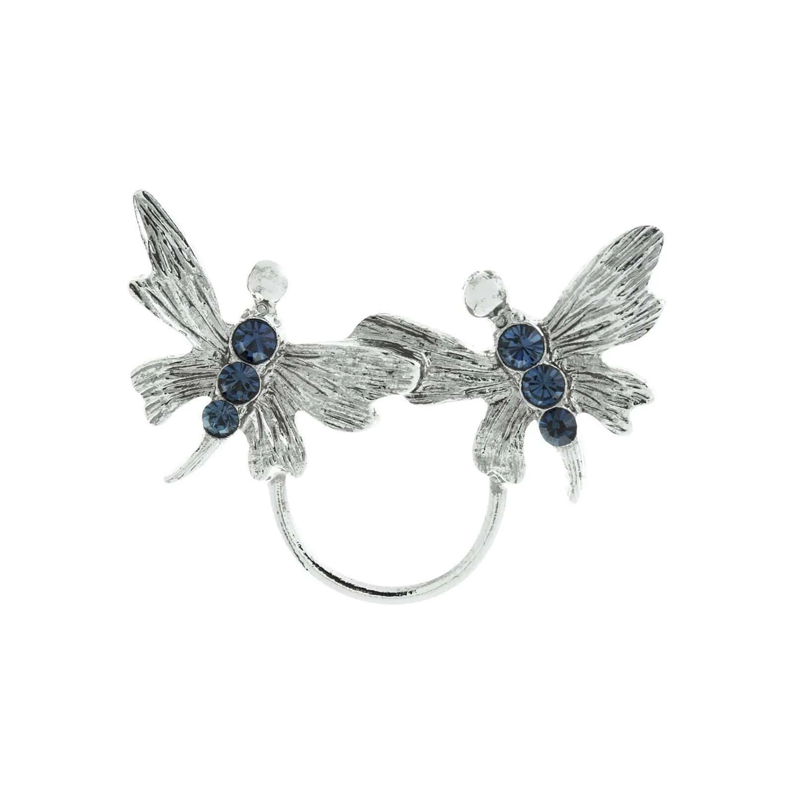 1928 Jewelry Double Butterfly Dark Blue Crystal Eyeglass Pin Holder 1928 Jewelry