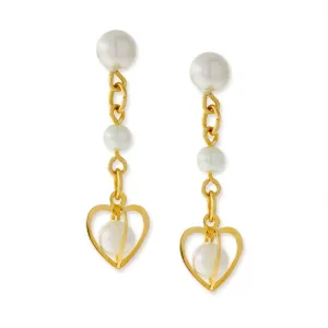 1928 Jewelry Double Faux Pearl Drop Heart Earrings 1928 Jewelry