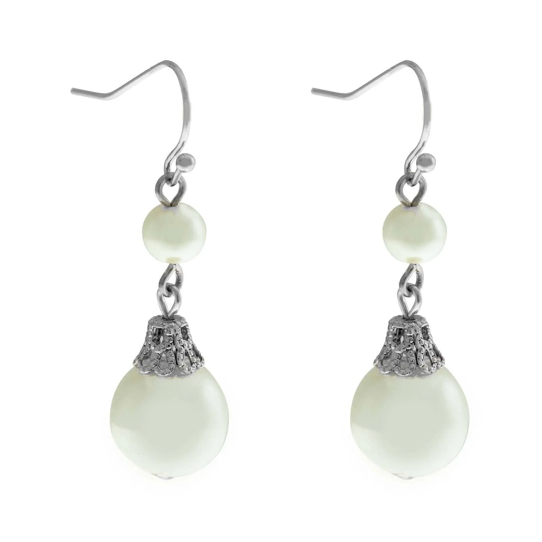 1928 Jewelry Double Faux Pearl Drop Wire Earrings 1928 Jewelry