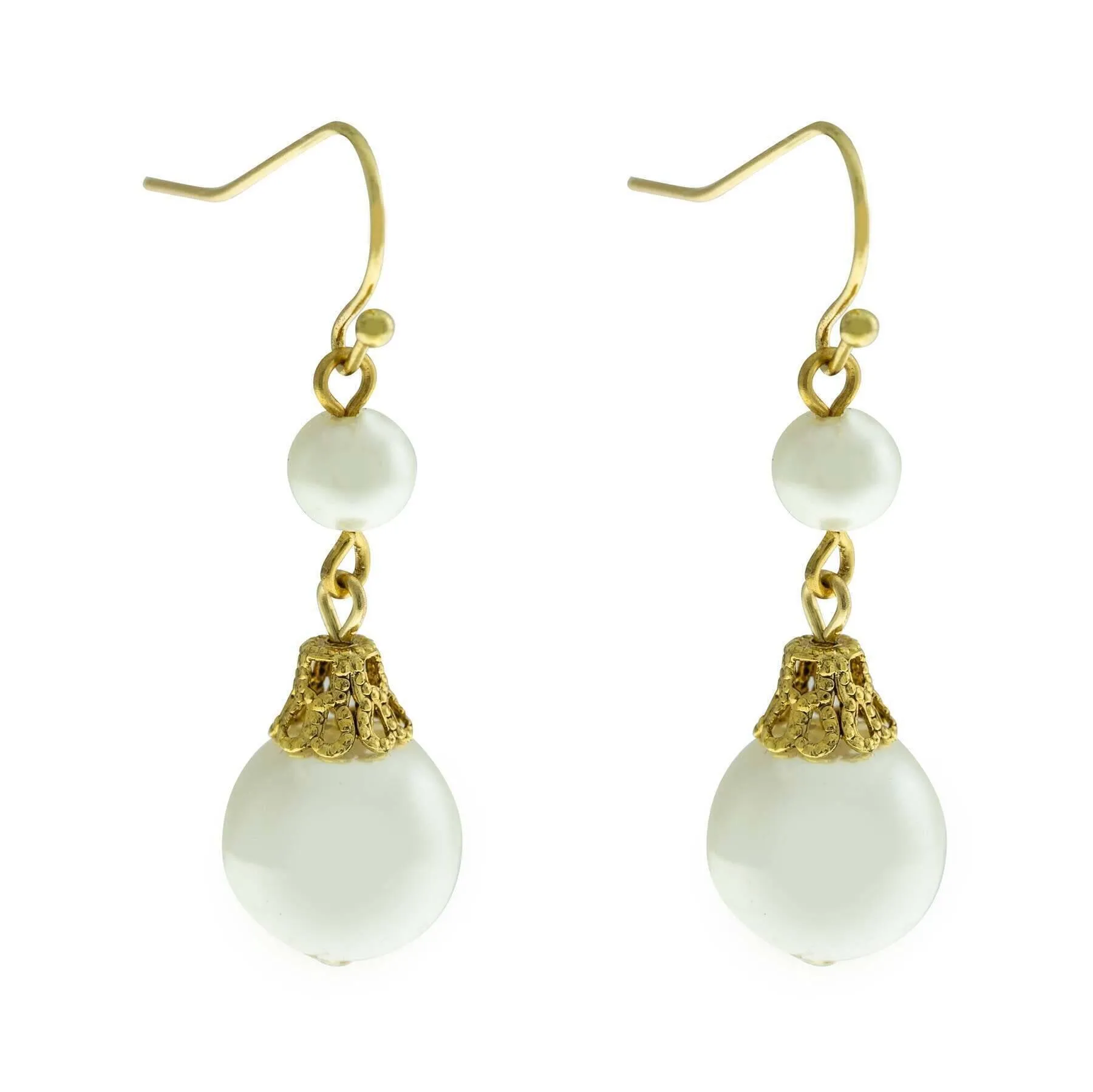 1928 Jewelry Double Faux Pearl Drop Wire Earrings 1928 Jewelry