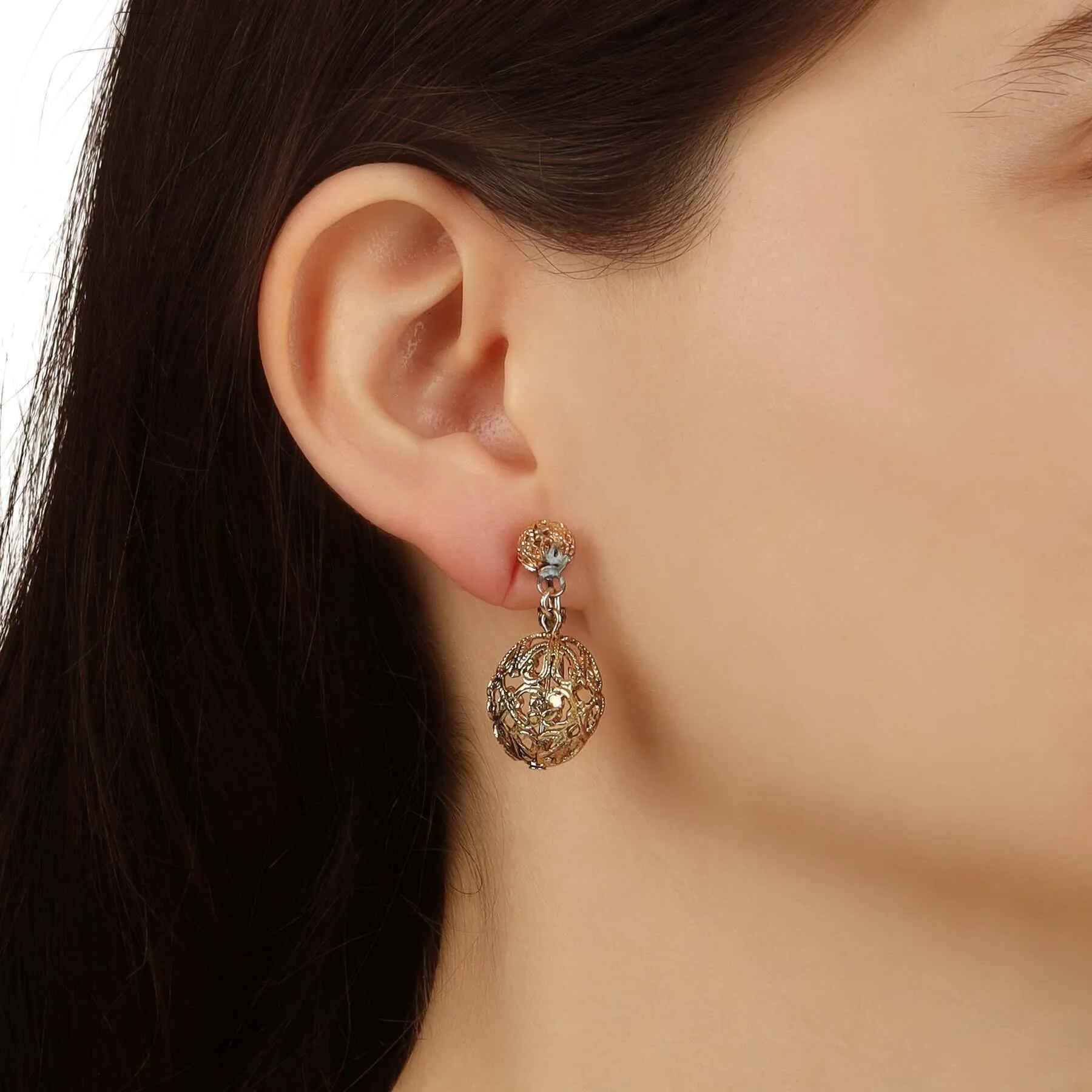 1928 Jewelry Double Filigree Bead Clip Earrings 1928 Jewelry