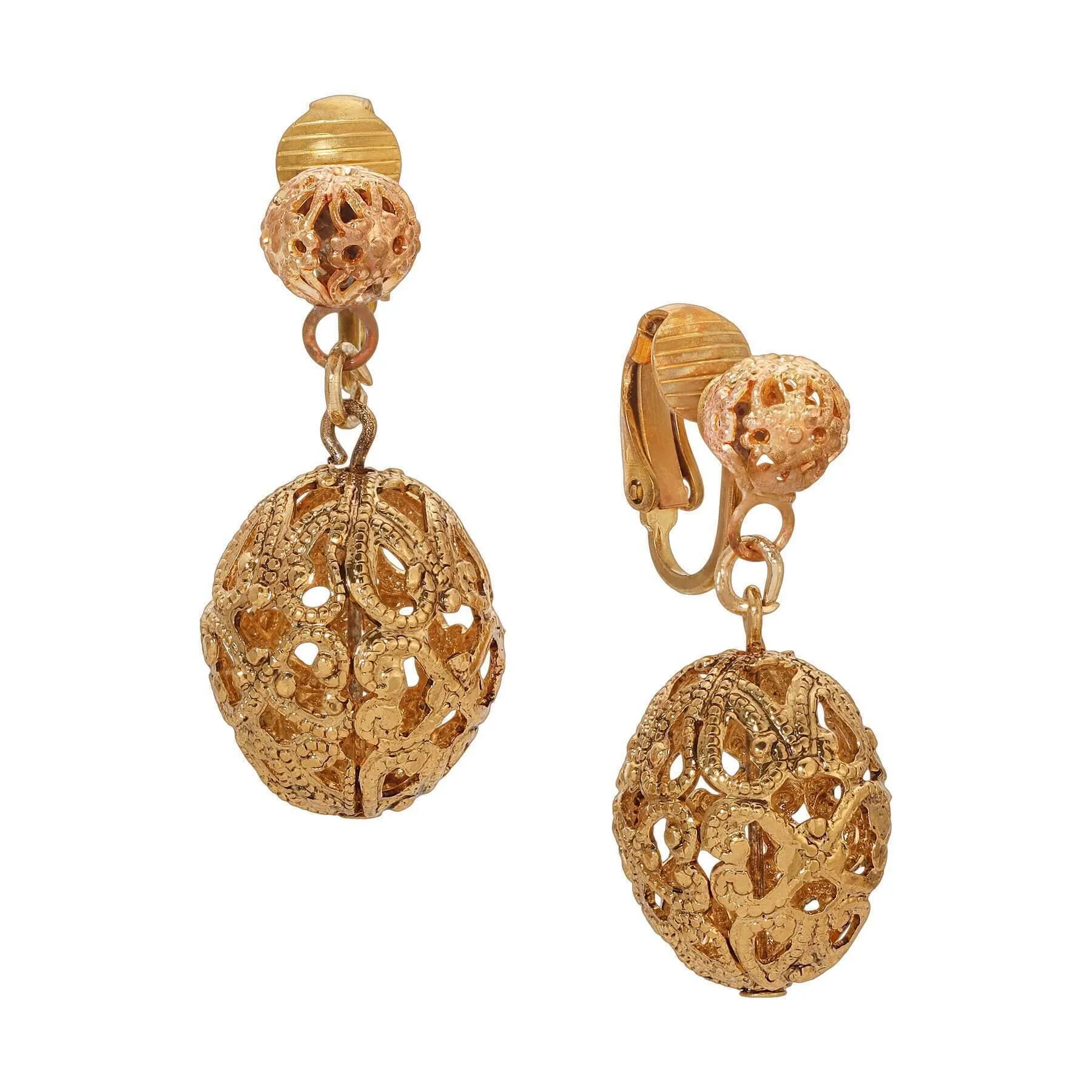 1928 Jewelry Double Filigree Bead Clip Earrings 1928 Jewelry