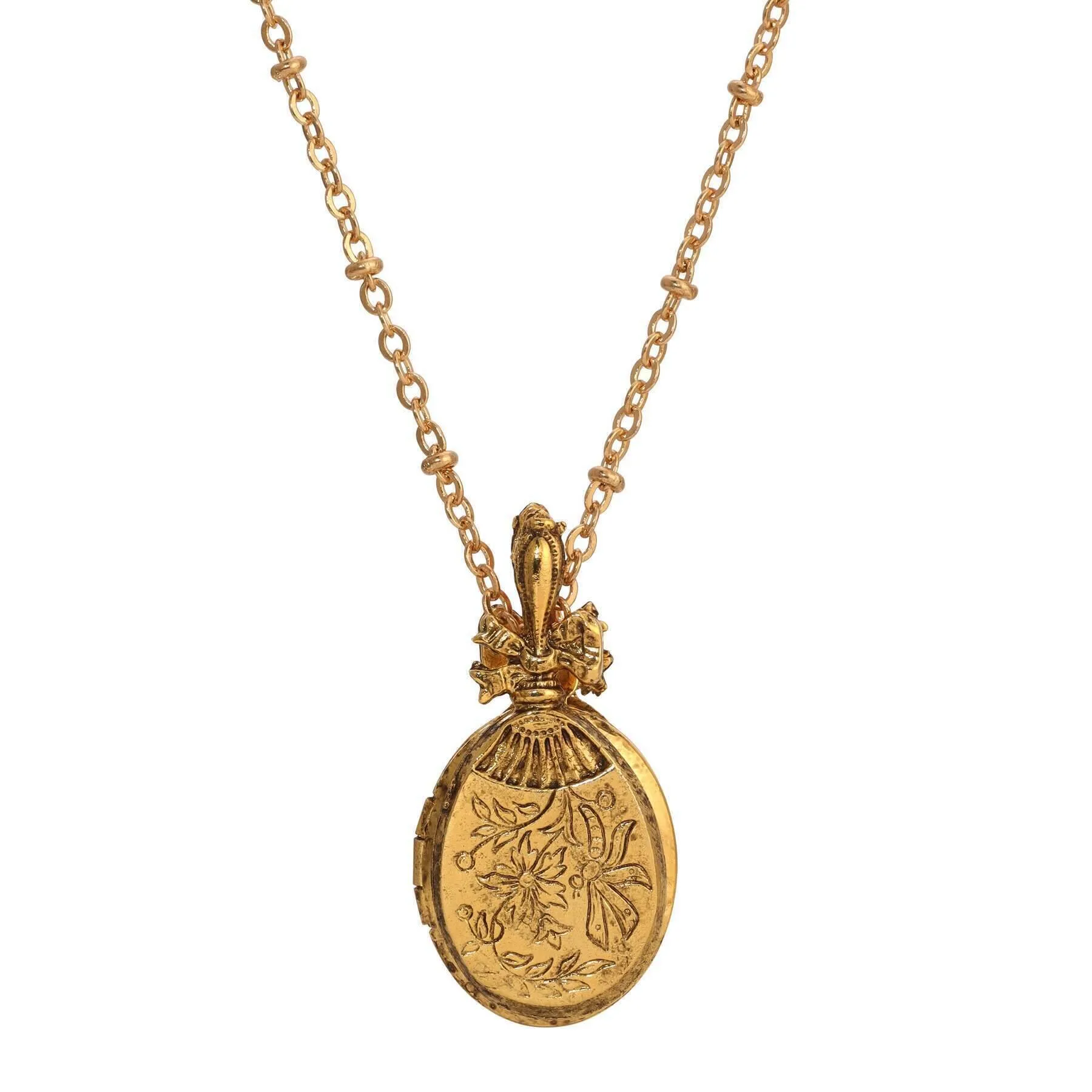 1928 Jewelry Double Photo Floral Locket Necklace 24" 1928 Jewelry