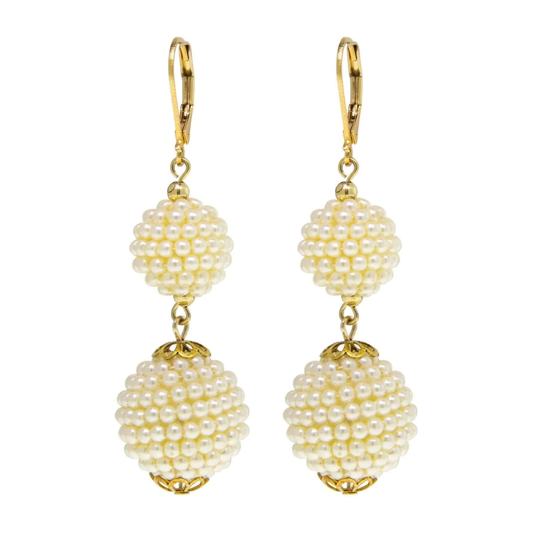 1928 Jewelry Double Seeded Faux Pearl Drop Ball Earrings 1928 Jewelry