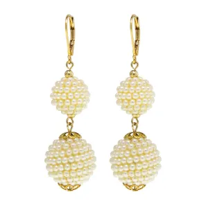 1928 Jewelry Double Seeded Faux Pearl Drop Ball Earrings 1928 Jewelry