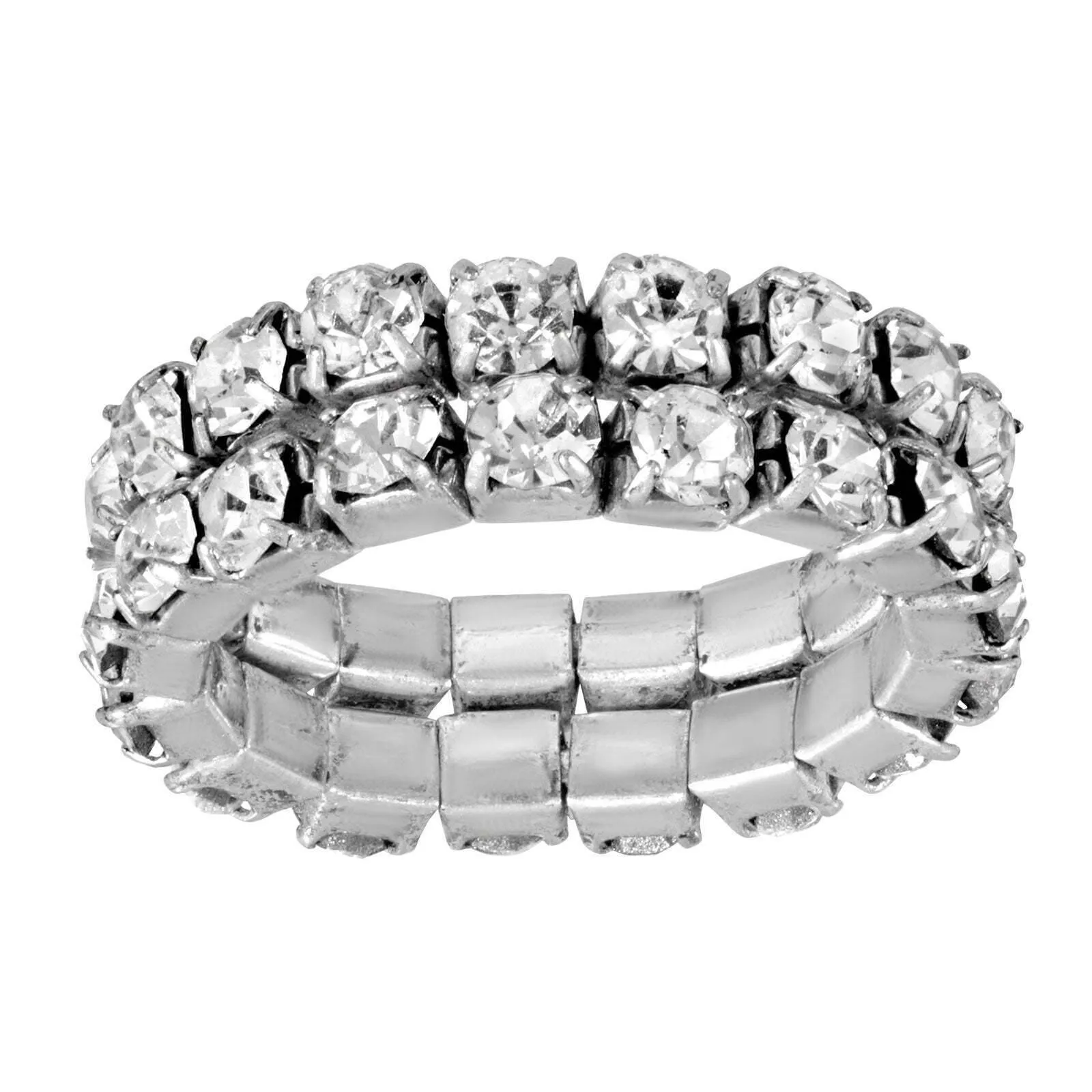 1928 Jewelry Double Stacked Brilliant Crystal Stretch Ring Set 1928 Jewelry