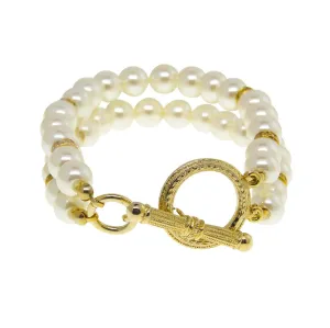1928 Jewelry Double Strand 8mm Faux Pearl Toggle Bracelet 1928 Jewelry