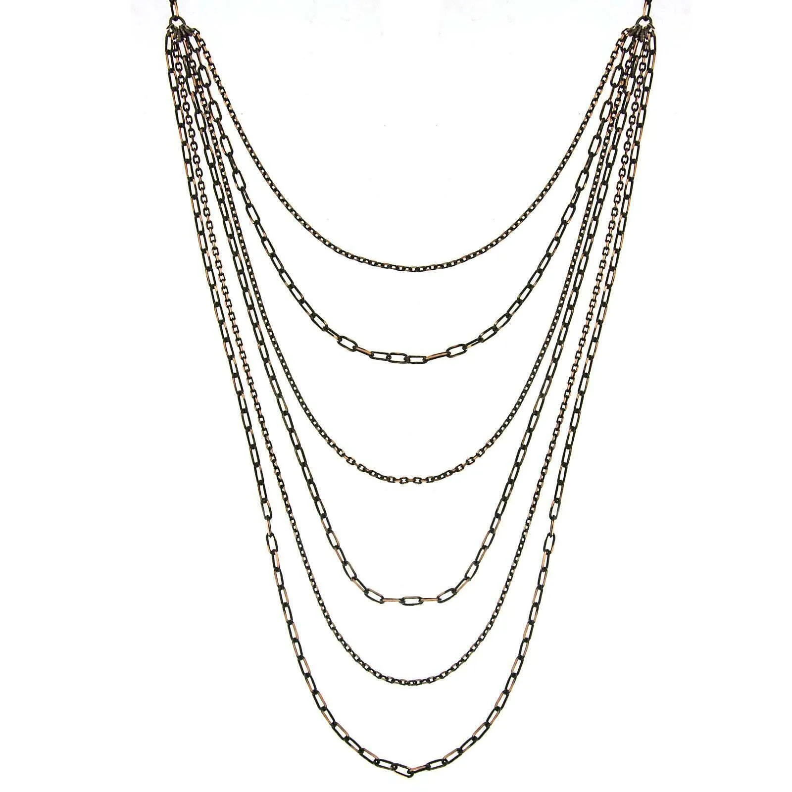 1928 Jewelry Eclipse Black And Gold 6-Strand Layered Chain Necklace 16"   3" Extender 1928 Jewelry