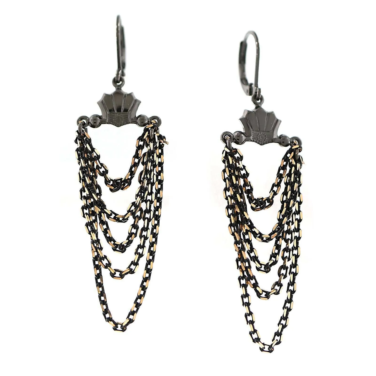 1928 Jewelry Eclipse Black And Gold Chain Layered Drop Earrings 1928 Jewelry